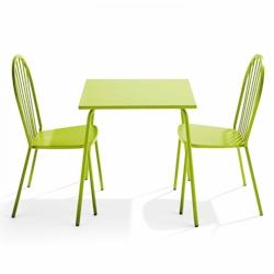 Oviala Business Ensemble table de jardin bistrot et 2 chaises en acier vert - Oviala - vert acier 109456_0