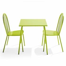 Oviala Business Ensemble table de terrasse bistrot et 2 chaises en acier vert - Oviala - vert acier 109456_0