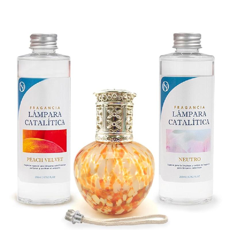 MamaManuela Pack d'économies pour lampe catalytique Gouttes orange + parfum velours pêche (500ml) + nettoyant neutre (200ml) + mèche de recharge -_0