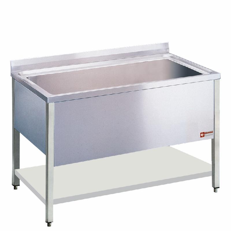 Plonge inox 1 cuve 1360x500xh400 - profondeur 700 mm - gamme Standard Line - 1600x700xh880/900 avec soubassement soudé et tablette inférieure - LB1611_0