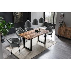 SalesFever Fauteuil | Couverture aspect velours | Cadre en métal, réglable en hauteur | Couture des boutons | L 61 x P 45 x H 85 cm | gris – noir_0