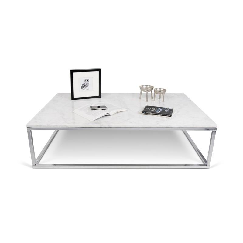 TEMAHOME - Table basse 120 cm Prairie en marbre blanc & structure en métal chromé - Design éco-responsable fabriqué au Portugal_0