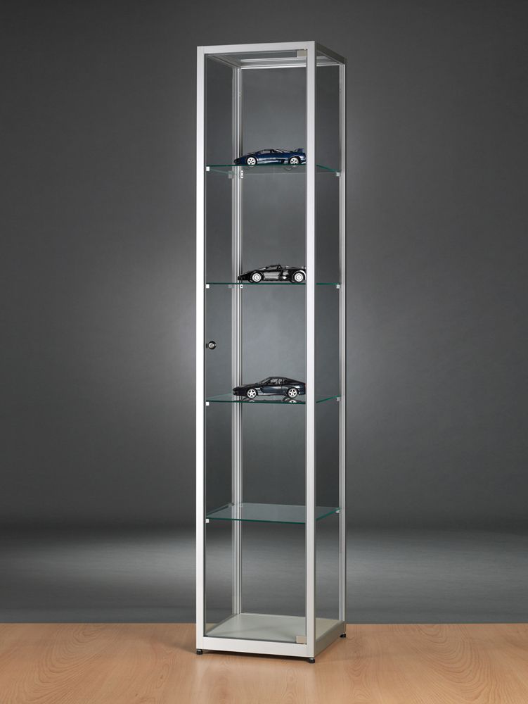 Vitrine colonne argent l 40 cm avec porte battante securisee_1