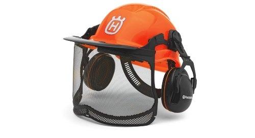 Casque de chantier HUSQVARNA 580 75 43-01 - Noir et Orange - Équipement de sécurité avec visière grillagée et protecteurs d'oreilles_0