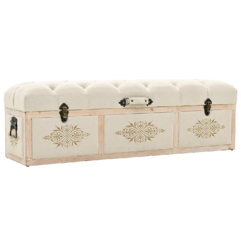 BANC BANQUETTE DE RANGEMENT 110 CM CRÈME BOIS DE SAPIN MASSIF ET TISSU 02_0010762_0