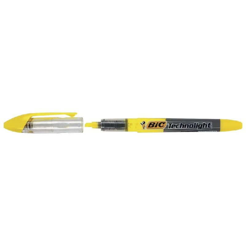 BIC SURLIGNEUR TECHNOLIGHT, POINTE BISEAUTÉE JAUNE FLUO LOT DE 12 (PRIX À L'UNITÉ)