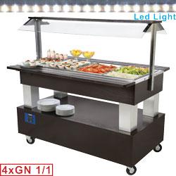 Buffet - salad bar réfrigéré 4x GN 1/1-150 en bois wengé - BSB/4N-B1 avec soubassement traversant et design élégant_0