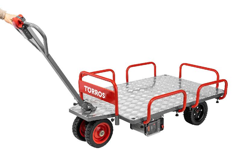 Chariot éléctrique à ridelles amovibles plateau alu 400kg 1210x850mm - batterie 36V / 12Ah MW Tools EP400L_0