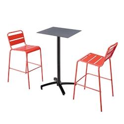 Oviala Business Ensemble table haute stratifié gris et 2 chaises hautes rouge - rouge métal 110537_0