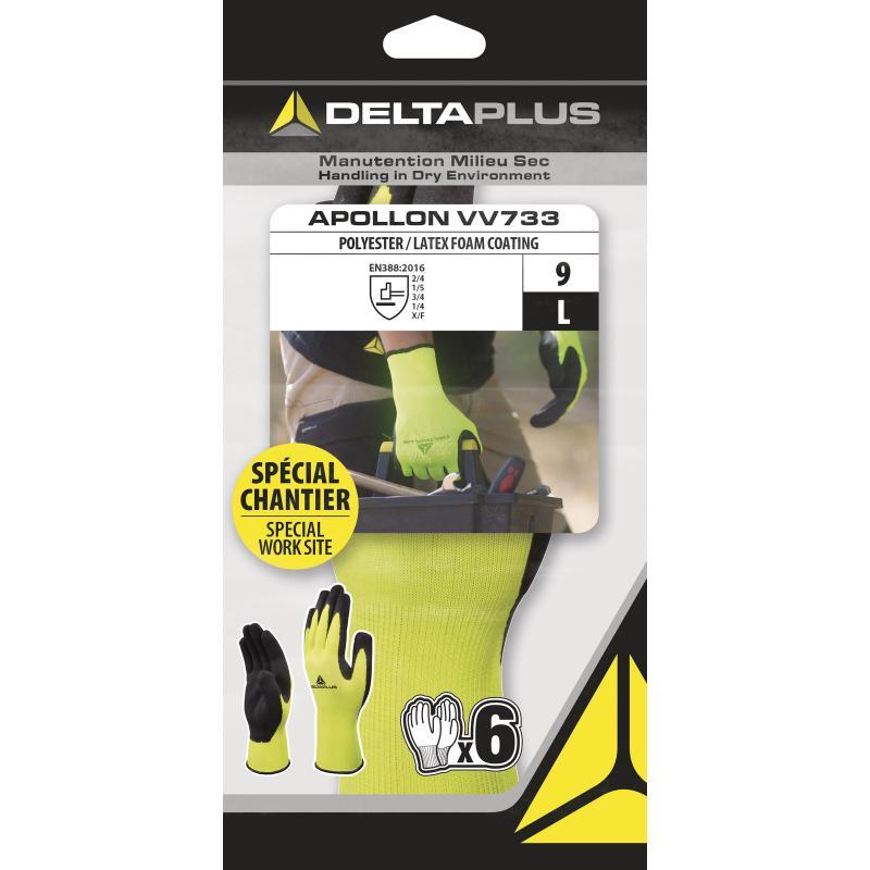 Gants de manutention - tricot polyester - paume enduite mousse latex - sachet de 6 paires - VV733G6_0