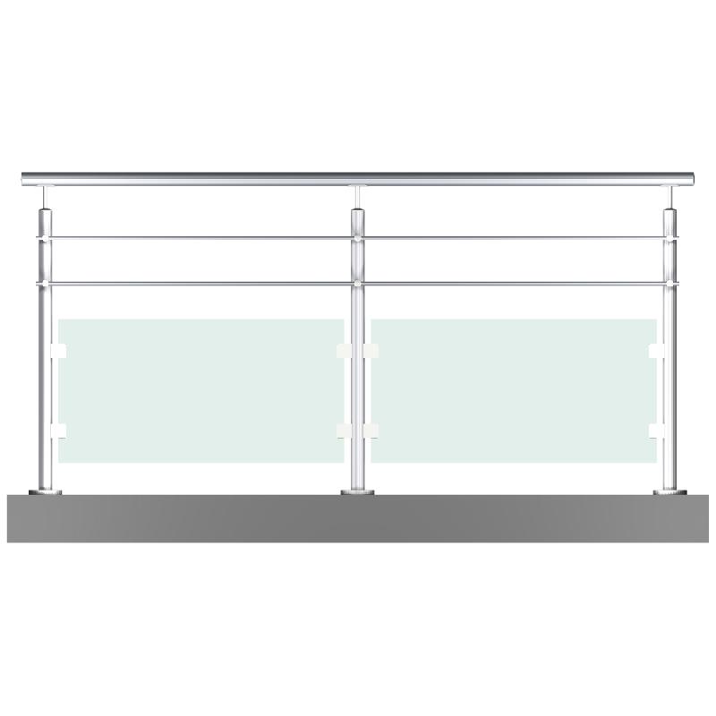 Garde-corps inox avec verre et 2 barres - sur mesure, pour terrasses, balcons ou mezzanines_0