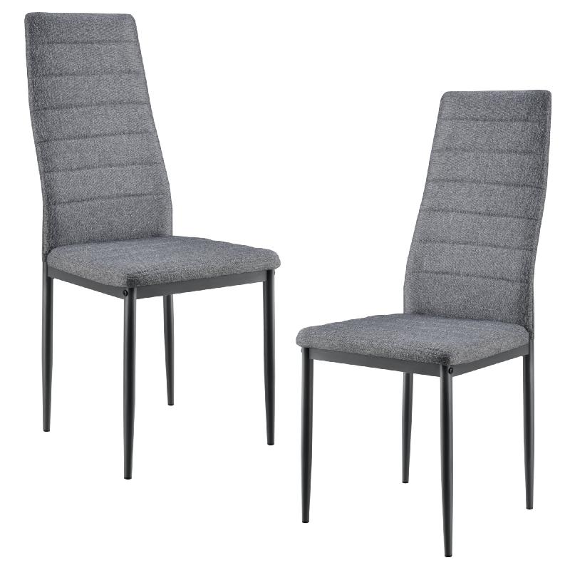 LOT DE 2 CHAISES DE SALLE À MANGER SIÈGE DE CUISINE REMBOURRÉ ACIER ET POLYESTER 96 CM GRIS 03_0002775_0