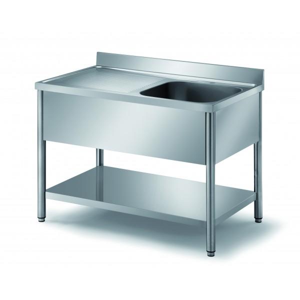 Plonge démontable sur pieds ronds avec étagère inox AISI 304 1 bac profondeur 700 mm longueur 1400 mm (Position bac: Droite - Réf DRPL147-1BD-ETP-1)_0