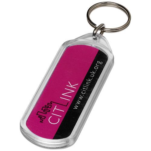 Porte-clés D2 Lozenge - Transparent en forme de losange avec anneau fendu en métal - Dimensions insert 6,8 cm x 2,3 cm_0