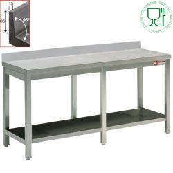 Table de travail inox avec étagère adossé profondeur 700 mm gamme standard line 2200x700xh880/900 tables inox avec tablette inferieure soudées - TL2271A_0
