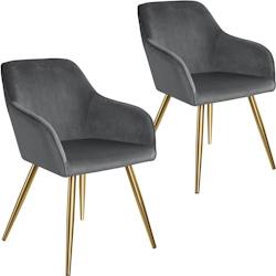 Tectake 2 Chaises MARILYN Effet Velours Style Scandinave - gris foncé/or -404010 - gris plastique 404010_0