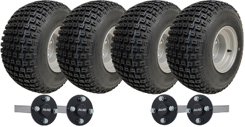 18x9.50-8 Twin Axle ATV Quad Trailer Kit 4 Knobby Wheels AL-KO Hub  Stub 408kgs_0