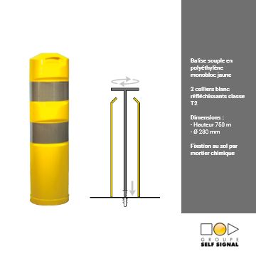 Balise de guidage K5D - jaune - polyéthylène monobloc - 750 mm - colliers réfléchissants T2_0