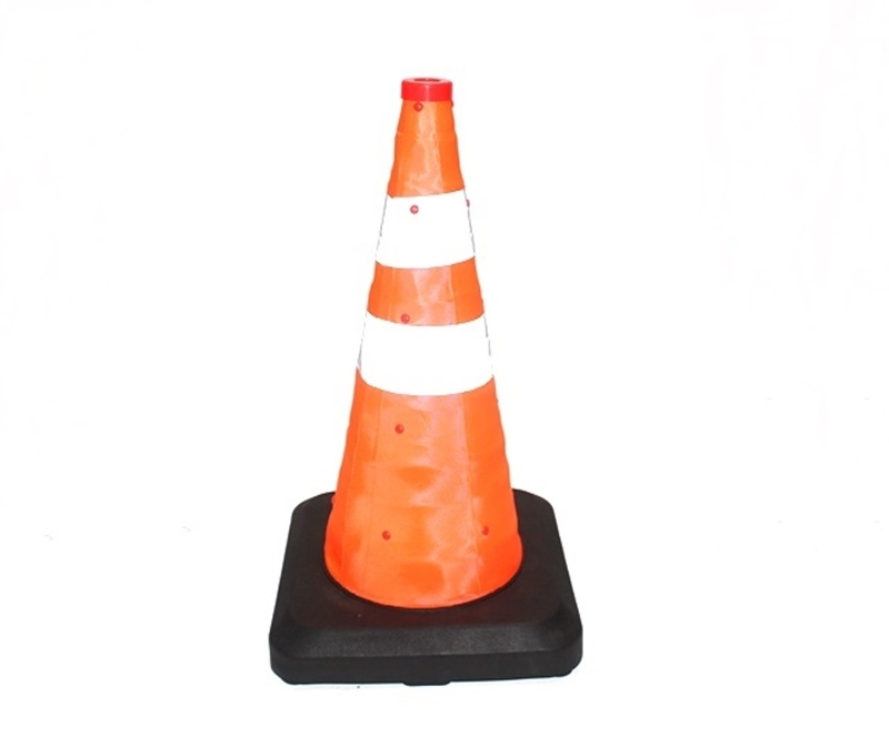 Cône de signalisation pliable lesté avec LED intégrée - 70 cm - bandes réfléchissantes et base en caoutchouc_0