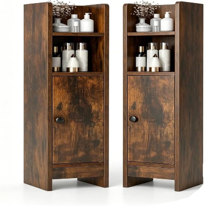 COSTWAY Meuble salle de bain vintage, rangement avec 2 compartiments & 2 étagères, étagère bois, 20x18x80cm - marron Bois manufacturé VH34007OR_0