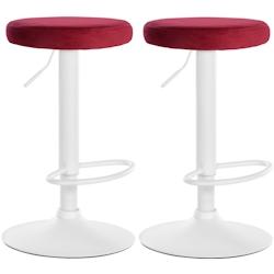 Décoshop26 - Lot de 2 tabourets de bar avec assise en tissu velours rouge et cadre métal blanc TDB10702 - blanc 3002476632690_0