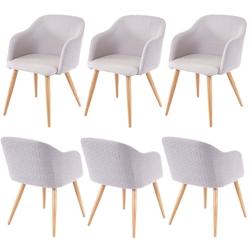 Décoshop26 - Lot de 6 chaises de salle à manger design rétro accoudoirs avec coutures décoratives tissu/textile gris clair 04_0000807 - gris 30000_0