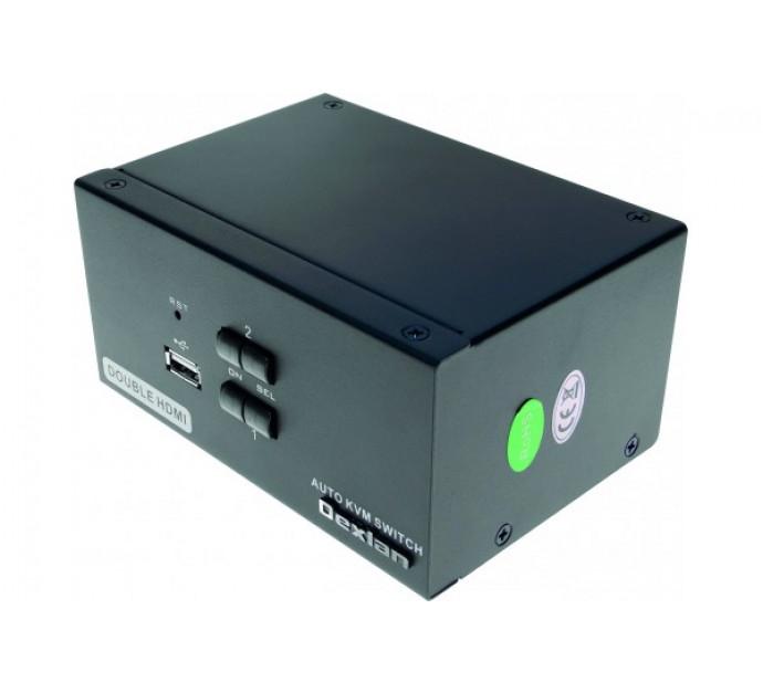 Dexlan KVM 2 ports double écran HDMI 4K / USB 2.0 + câbles - Switch KVM avec microphone et compatibilité HDCP_0