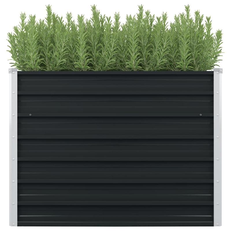 JARDINIÈRE SURÉLEVÉE ANTHRACITE 100 X 100 X 77 CM JARDIN PLANTES FLEURS ACIER GALVANISÉ 02_0000853_0