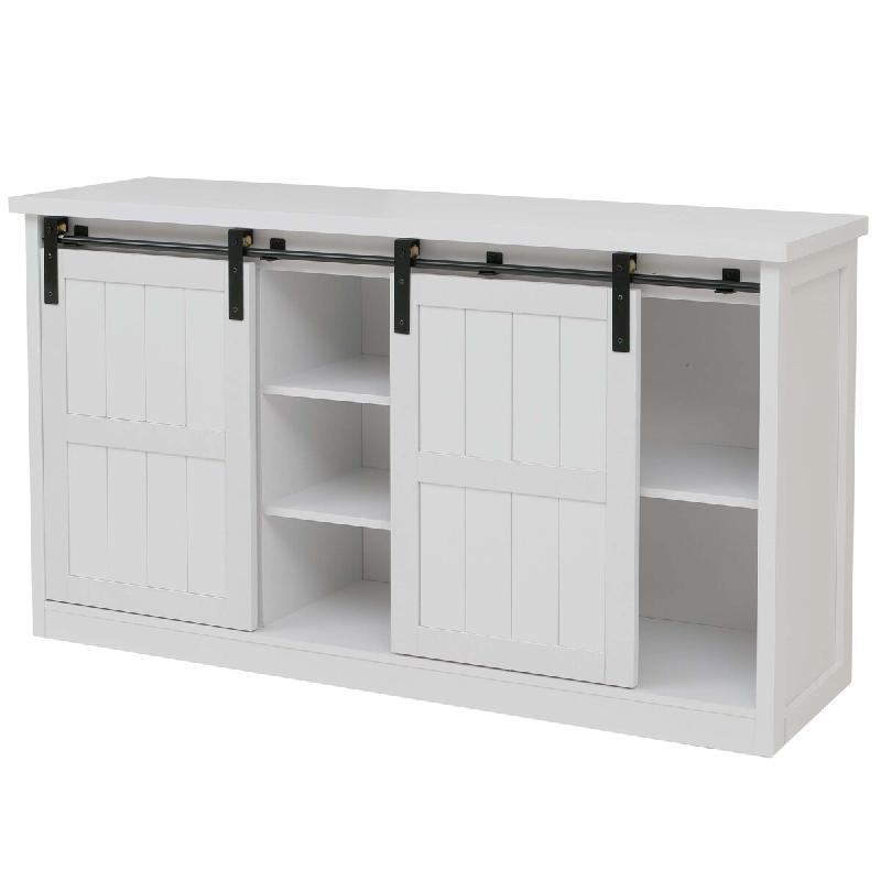 Mendler Sideboard HWC-K75, Highboard Étagère Armoire Porte coulissante 7 compartiments Aspect bois Métal industriel 84x150x40cm ~ blanc - blanc Boi_0
