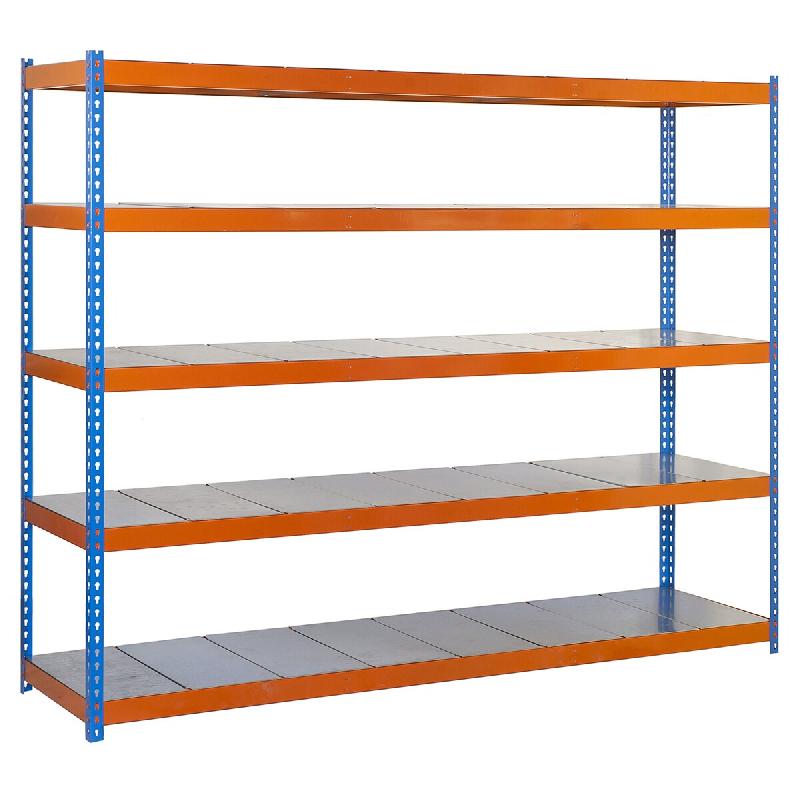 SimonRack Rayonnage industriel, 2000x1200x450 mm, 400 kg au point de flexion, 5 étagères métalliques, Bleu/Orange/Galvanisé- Ecoforte - orange mé_0
