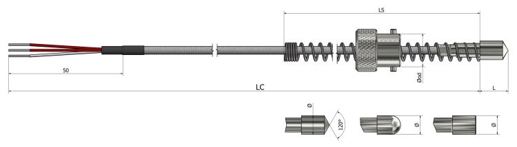 Sonde à résistance de surface Baïonnette (inversé) - PS33 - Pt100/Pt500/Pt1000, classe A/B, verrou baïonnette Ø 10,5-14,5 mm_0