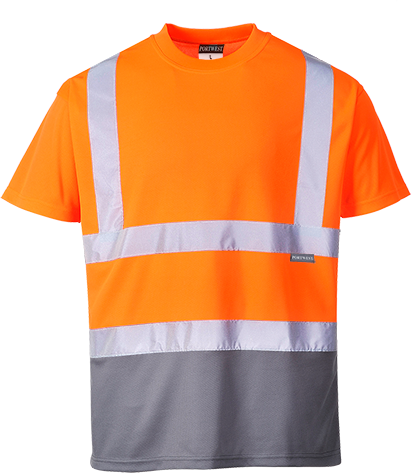 T-shirt bicolore orange et gris S378 - respirant, bandes réfléchissantes, certifié CE, UPF 50+_0