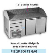 Table à pizza GN1/1 - PIZ 2P 700 T3 GAG - inox AISI 304, 3 tiroirs neutres, froid ventilé_0