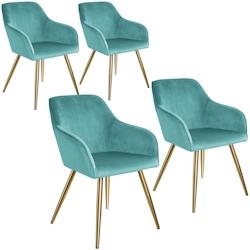 Tectake 4 Chaises MARILYN Effet Velours Style Scandinave - turquoise/or -404019 - bleu plastique 404019_0