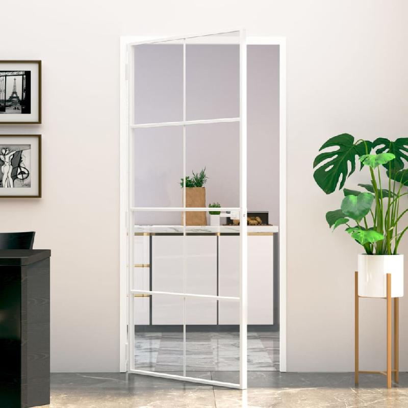 Vidaxl porte d'intérieur blanc 93x201,5 cm trempé verre aluminium fin 153672_0
