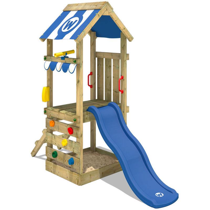 Wickey Aire de jeux bois Balançoire Maison de jeux avec toboggan WICKEY Smart Coast 