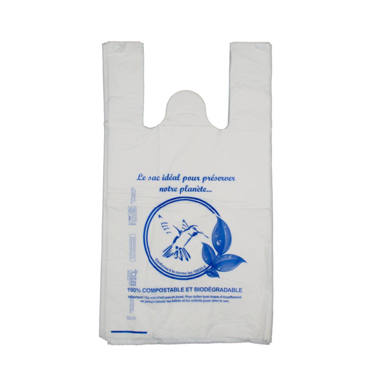 1000 sacs bretelles biodégradables 26+12×45 cm colibri personnalisable_0