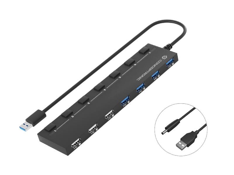 Conceptronic HUBBIES09B - Hub USB Type-A 5000 Mbit/s Noir - 7 Ports USB 2.0 et 3.2 Gen 1_0