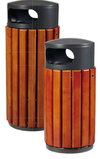 Corbeille bois métal ronde ZENO - 40L et 60L - structure acier poudré et lattes en bois de camphre_0