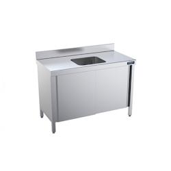 Distform Table de chef Inox avec portes coulissantes et bac central Gamme 600 Acier inoxydable1600x600 1400x600xmm - 641094122157_0