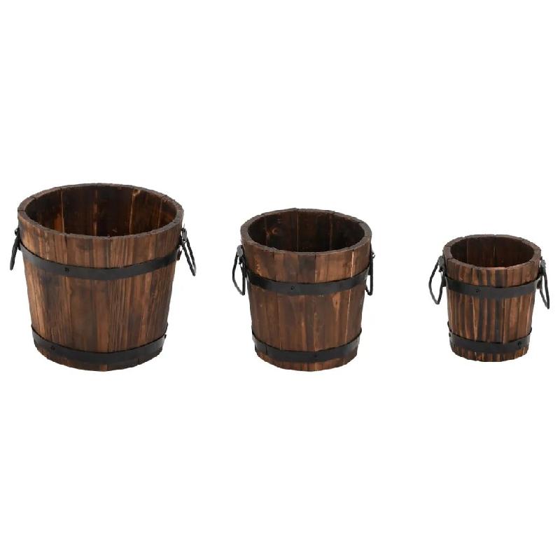 Helloshop26 - Lot de 3 jardinières godet en bois massif sapin forme originale décoratives avec trous de drainage en bois naturel 02_0047401 - métal_0