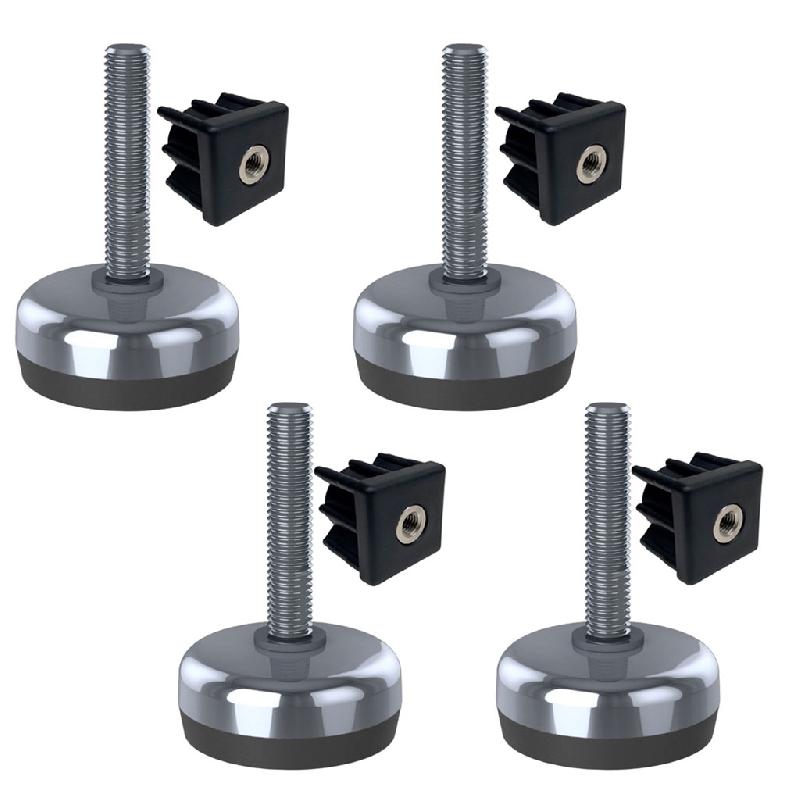 Pied en acier inoxydable 10x50x50mm, base avec tampon en caoutchouc + inserts 40x40x1.2mm -Set of 4_0