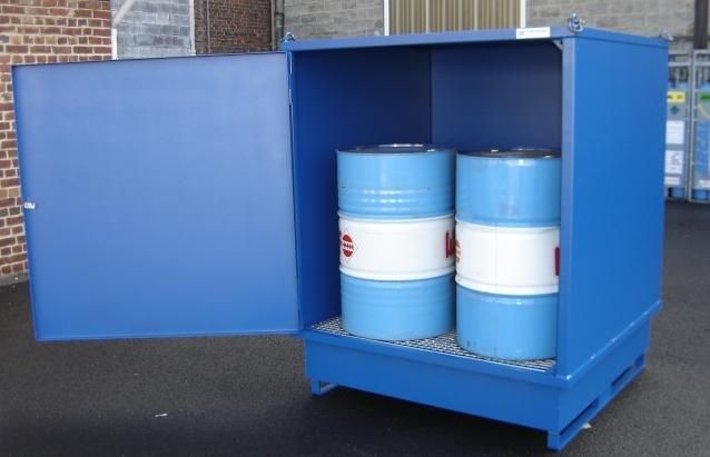 Bac de rétention pour fûts - Protec Tainer 4 fûts - capacité 300 à 1050 litres - transportable transpalette ou chariot élévateur_0