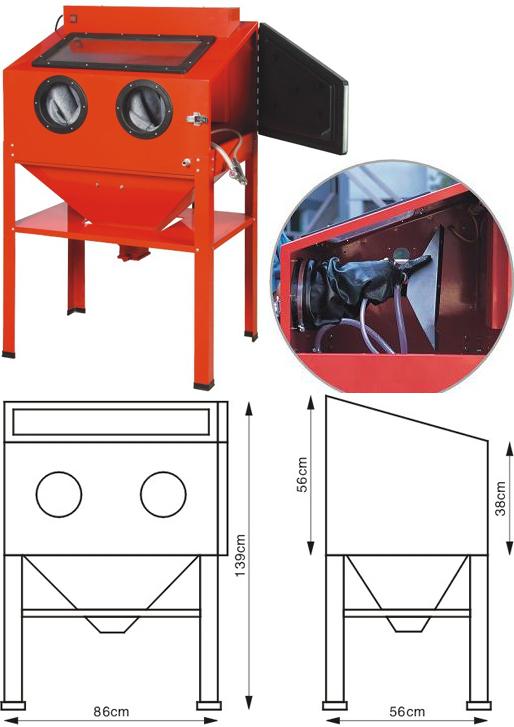Cabine de sablage 220L - SBC220-II avec pistolet, buses en céramique et accessoires inclus_0