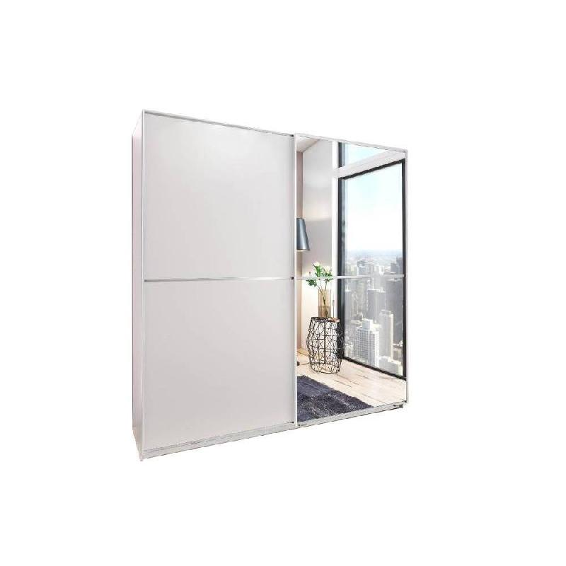 Dressing coulissant Hendrix 1 porte blanc mat / 1 porte miroir - L 135 cm - Rangement optimisé avec penderies et étagères_0