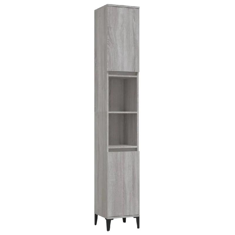 Helloshop26 - Armoire de bain sonoma gris rangement avec 2 étagères design moderne 30 x 30 x 190 cm en bois d'ingénierie gris 02_0048402 - gris mé_0