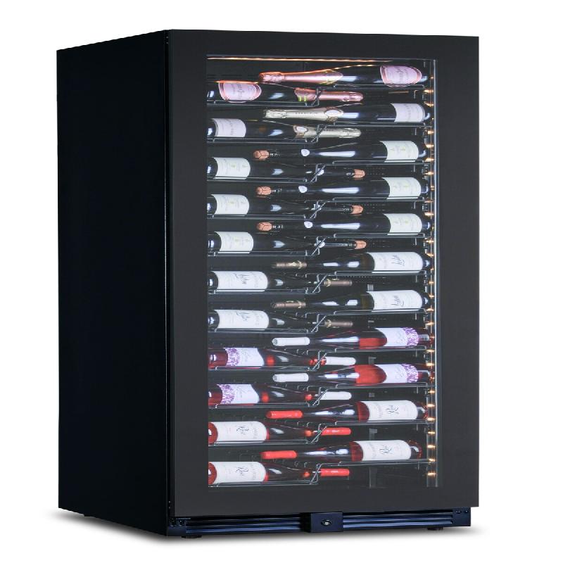 KLIMAITALIA Cave à vin ventilée. 128 bouteilles. Porte en verre fumé. Éclairage LED. Étagères métalliques à tiroirs. Thermomètre numérique._0
