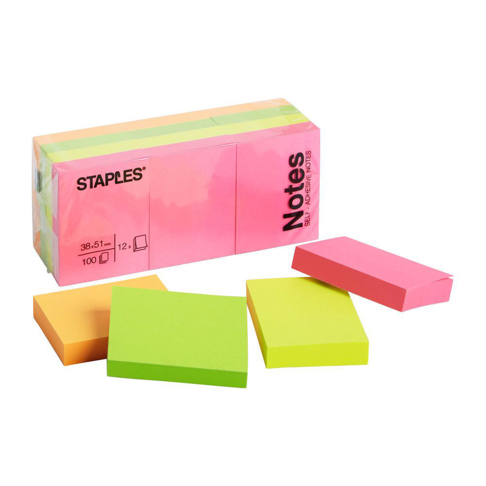 NOTES REPOSITIONNABLES 38 X 51 MM - COLORIS ASSORTIS NEON - BLOC DE 100 FEUILLES