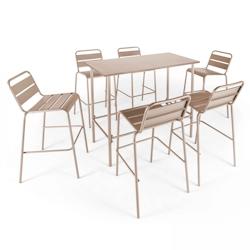 Oviala Business Ensemble table haute de terrasse et 6 chaises en métal taupe - Oviala - gris acier 109258_0