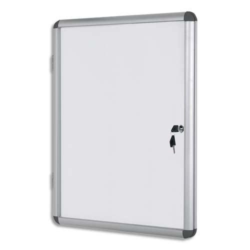 Pergamy vitrine d'intérieur avec fermeture à clé, fond magnétique laqué blanc, cadre alu - 6 feuilles a4_0